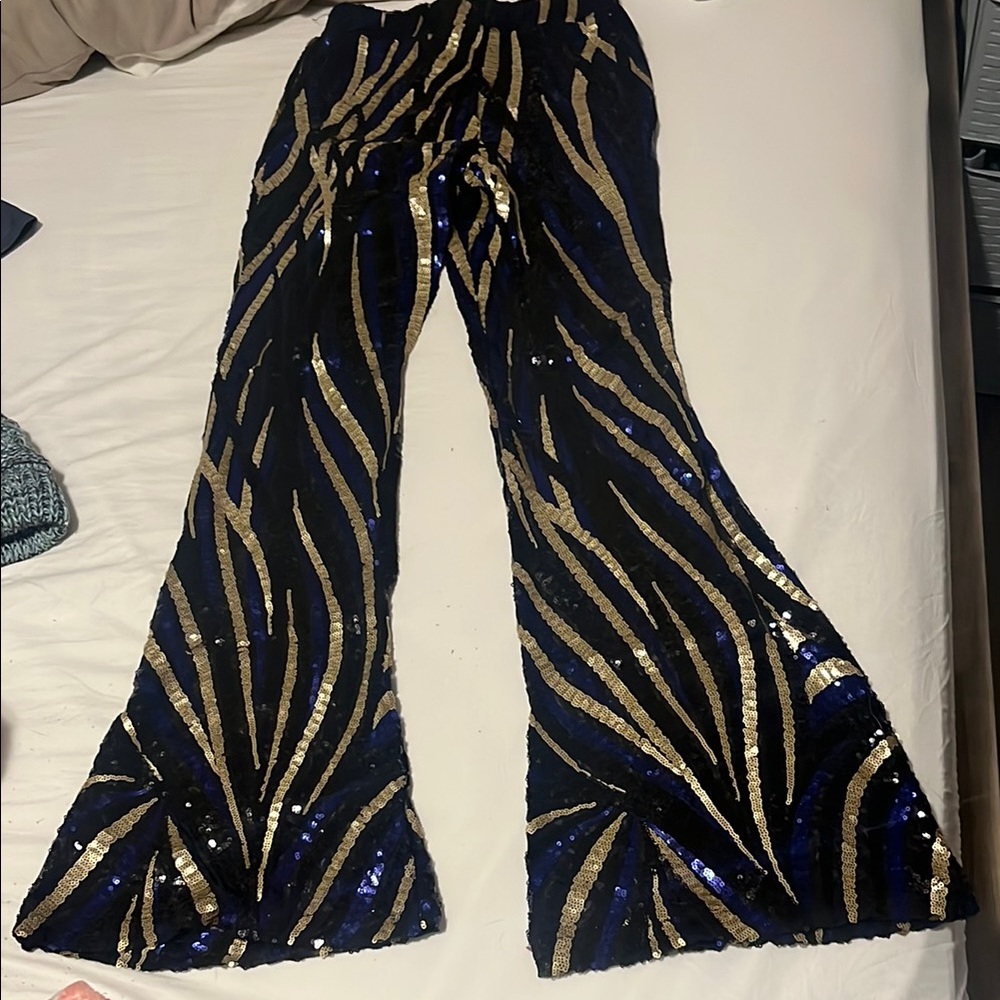 Sequin Zebra Print Flare Pants